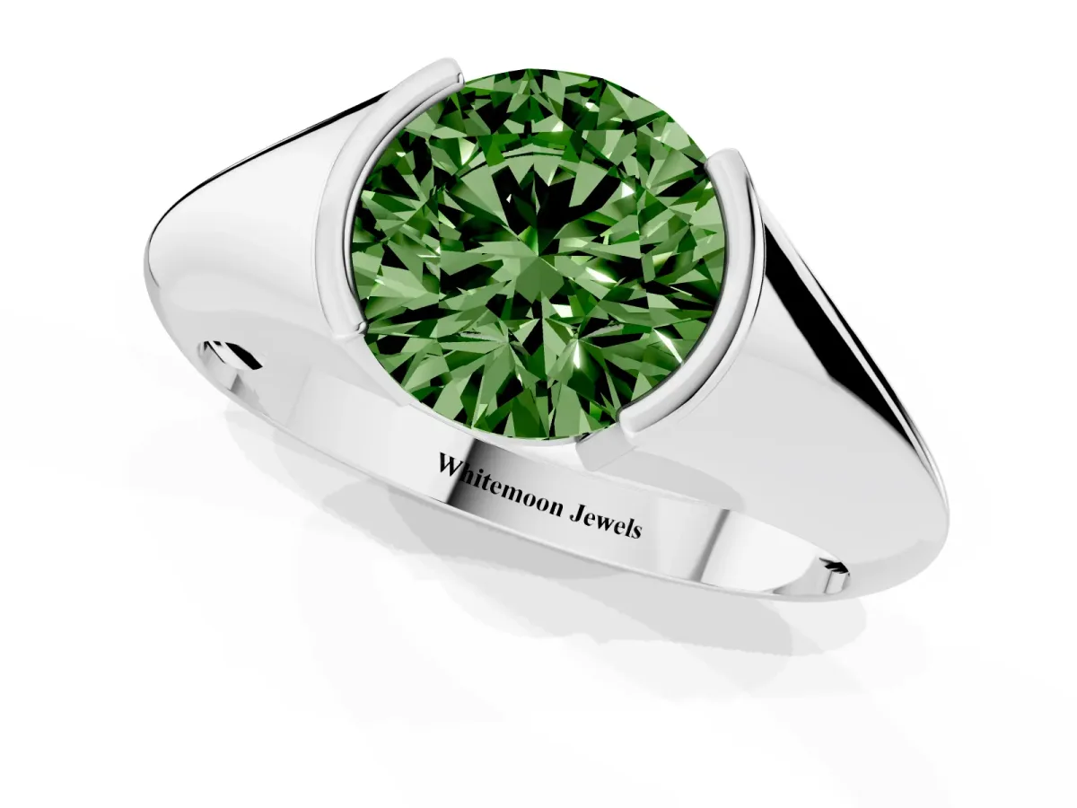 Fancy Green Round Cut Solitaire Tension Set Diamond Ring White gold
