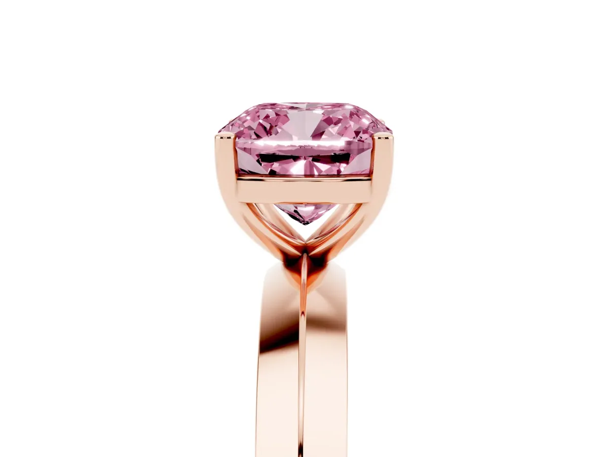 Fancy Pink Cushion Cut Cut Solitaire Engagement Ring with Flat Band and Four-Prong Setting Rose gold
