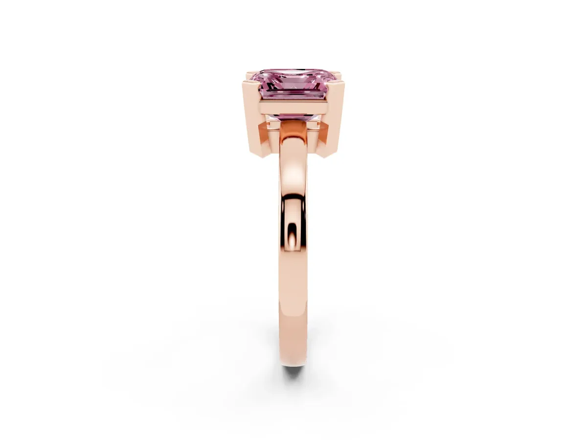 Fancy Pink Asscher Cut Cut Solitaire Ring with Four-Prong Setting and Classic Band Rose gold