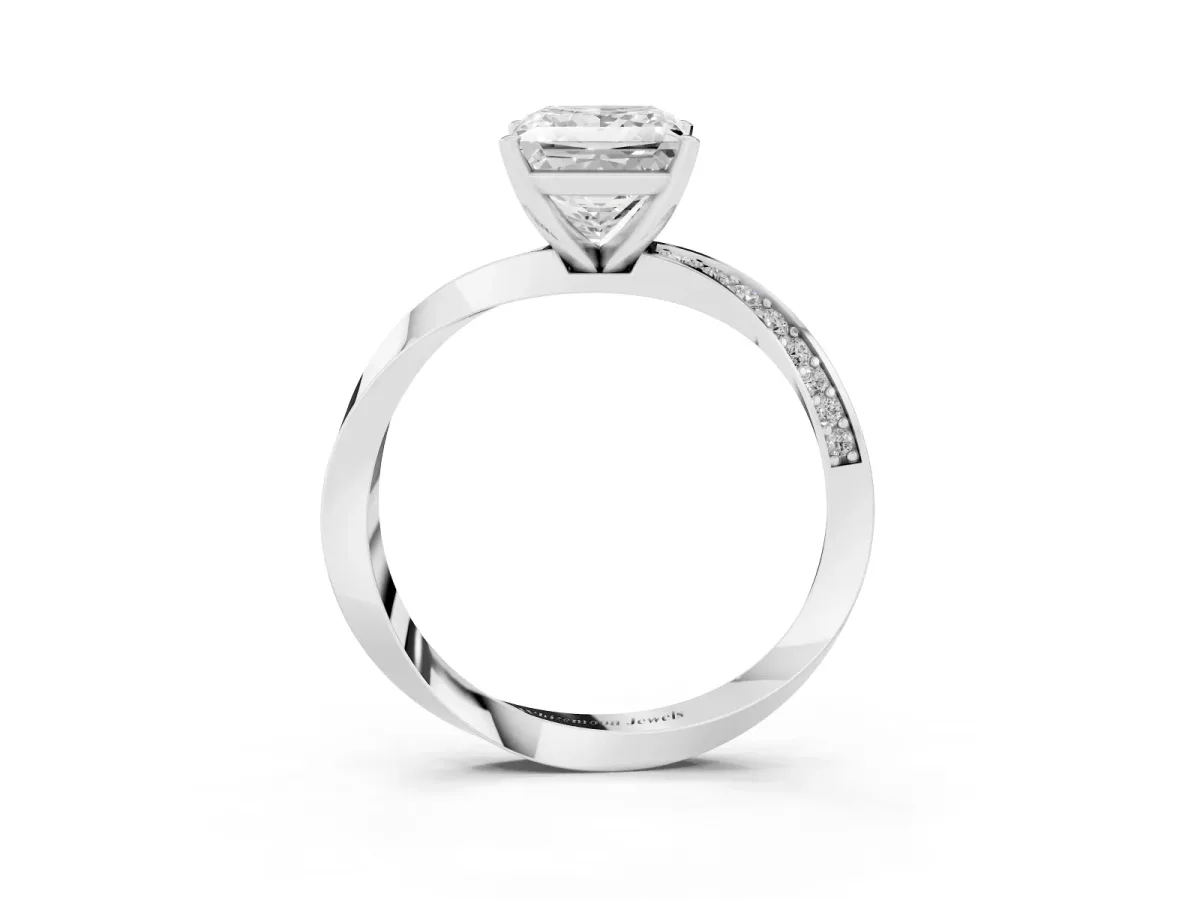 Princess Cut Diamond Engagement Ring with Side Stone Accents and Four-Prong Setting Platinum