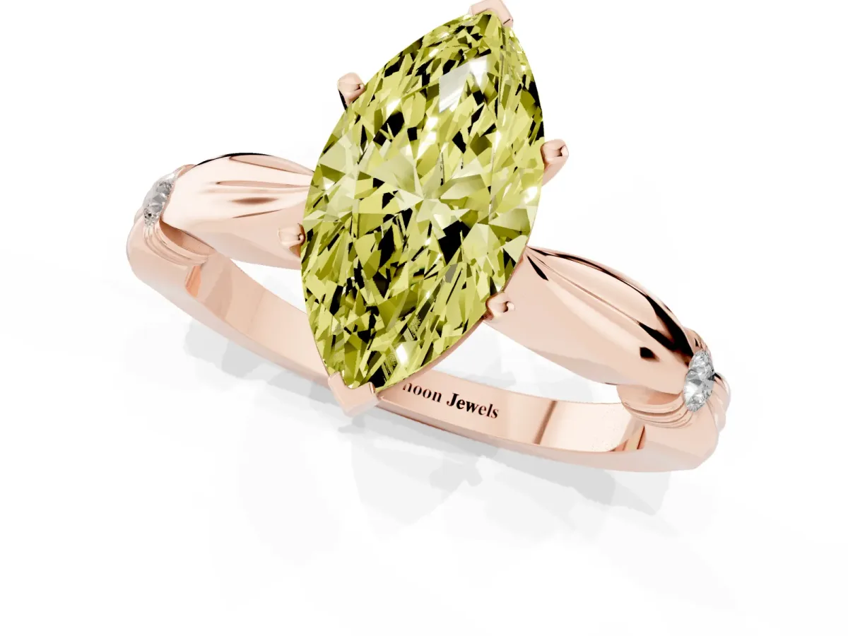 Fancy Yellow Marquise Cut Solitaire Diamond Twisted Band with Four-Prong Setting Rose gold