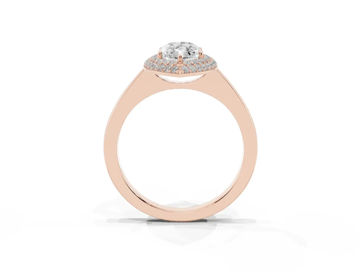 Marquise Cut Halo Diamond Engagement Ring with Solitaire Band and Four-Prong Setting Rose gold
