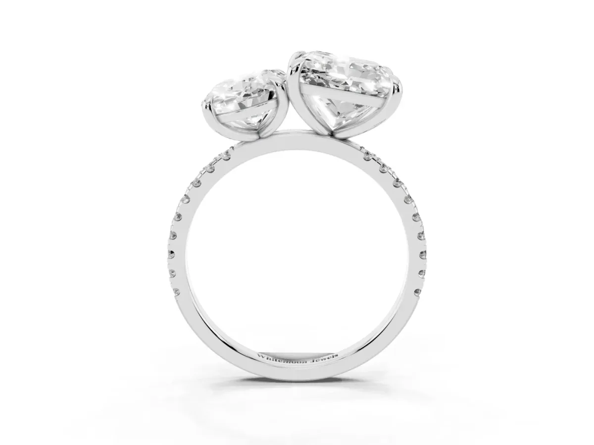 Oval and Princess Toi Moi Ring with Prong Setting and Pave Band White gold