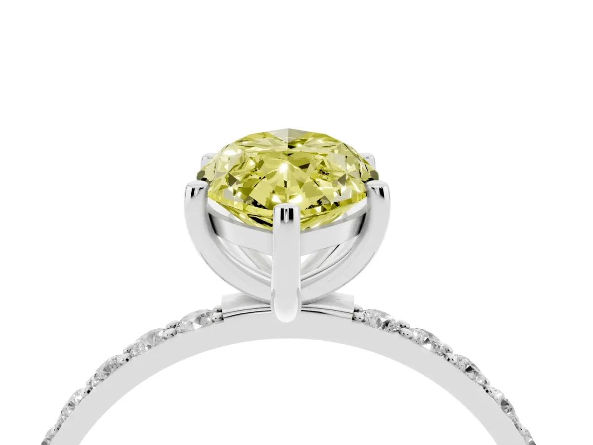 Fancy Yellow Marquise Cut Diamond Solitaire Ring with Round Pavé Shoulders and Prong Setting Silver