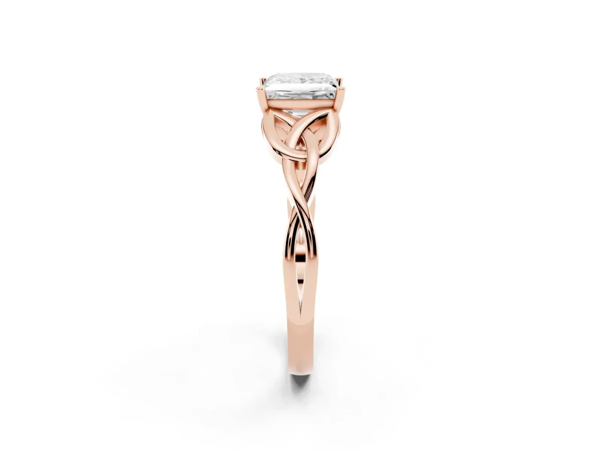 Princess Cut Diamond Solitaire Engagement Ring with Celtic Knot Band and Four-Prong Setting Rose gold