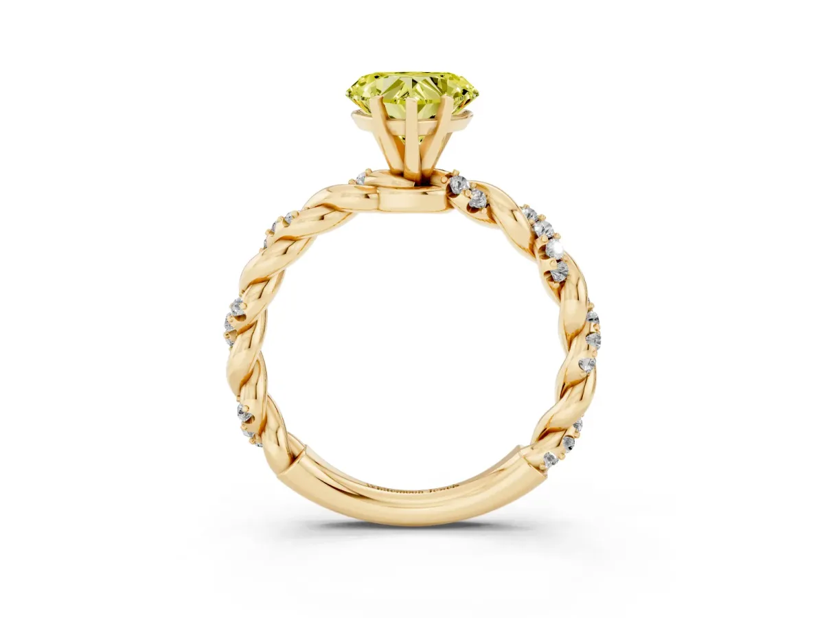 Fancy Yellow Heart Cut Diamond Solitaire Ring with Twisted Band and Pavé Accents Yellow gold