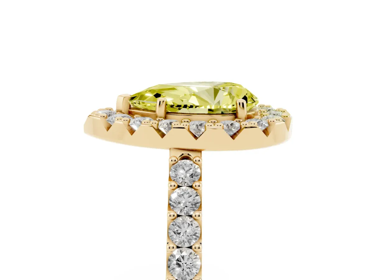 Fancy Yellow Pear Cut Halo Diamond Pavé Solitaire Ring Yellow gold