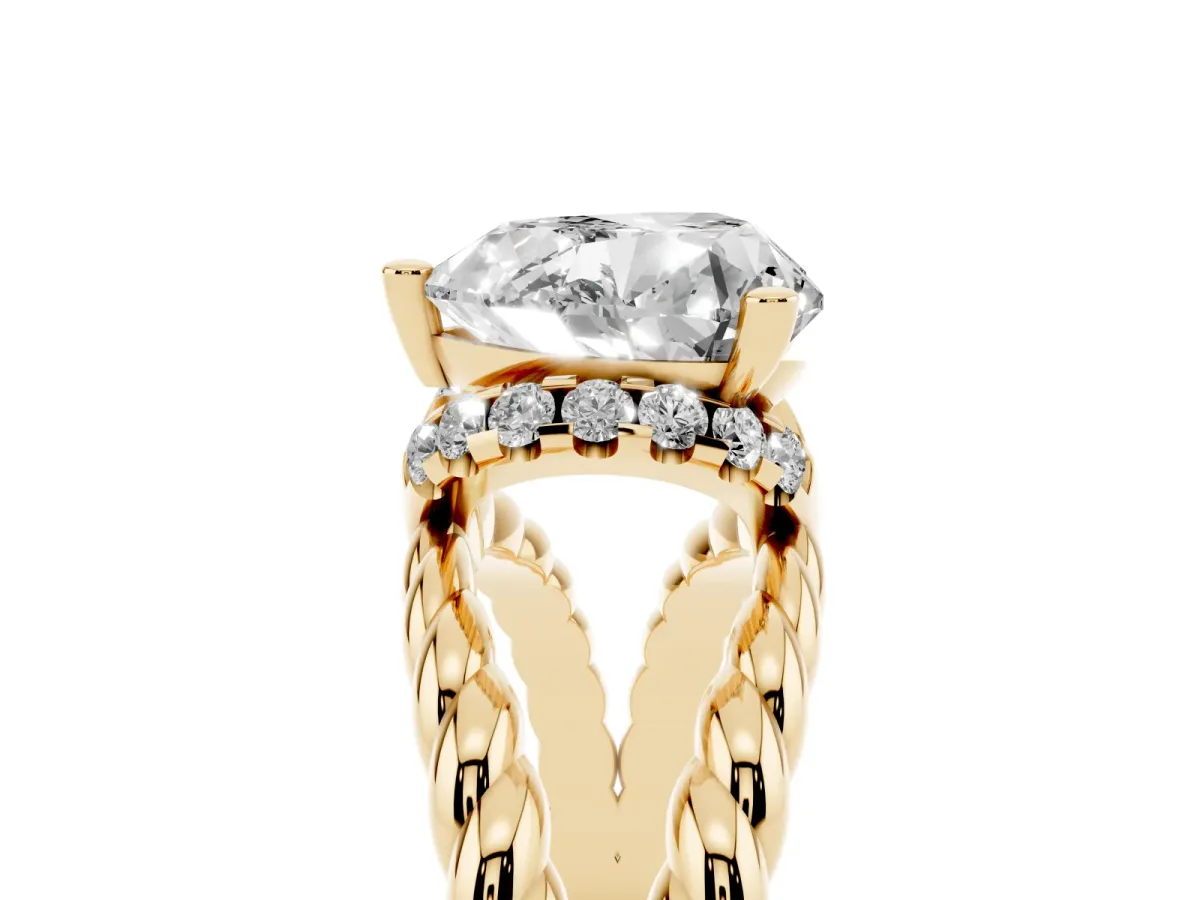 Heart Cut Halo Twisted Band Four-Prong Ring Yellow gold
