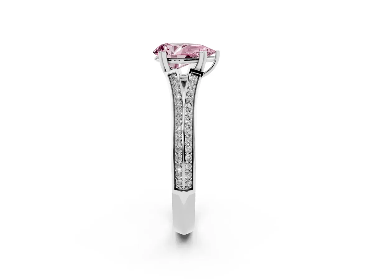 Fancy Pink Pear Cut Diamond Split Shank Engagement Ring with Pavé Band Platinum
