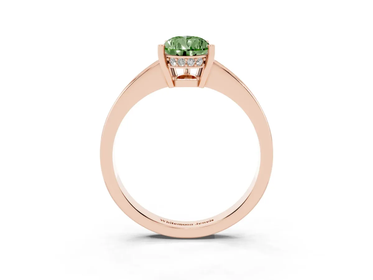 Fancy Green Pear Cut Solitaire Pavé Band Prong Setting Ring Rose gold