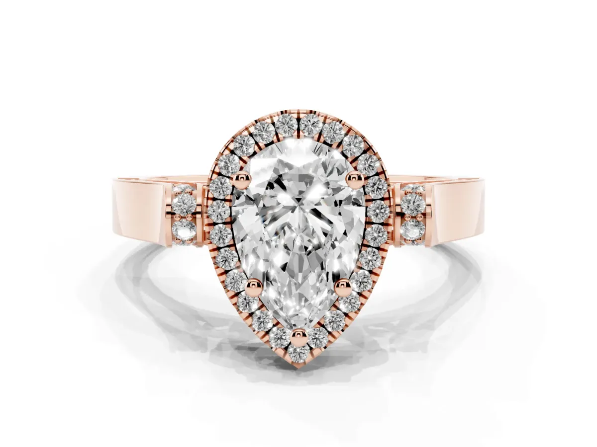 Pear Cut Halo Pave Split Shank Prong Setting Ring Rose gold