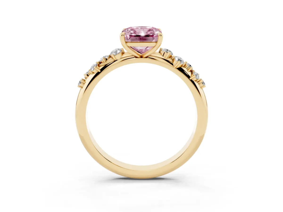 Fancy Pink Radiant Cut Diamond Cluster Prong-Set Solitaire Ring Yellow gold