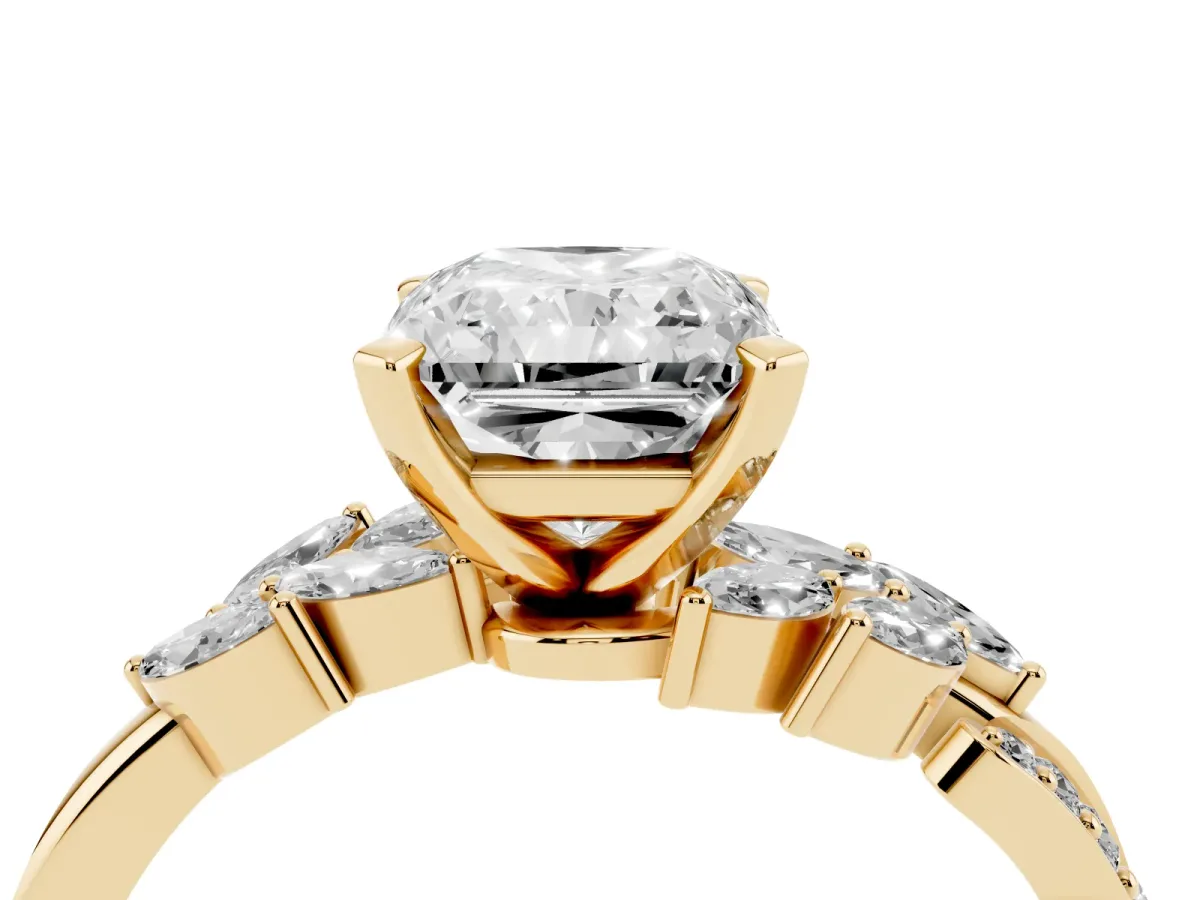 Radiant Cut Solitaire Marquise Twist Band with Six-Prong Setting Yellow gold