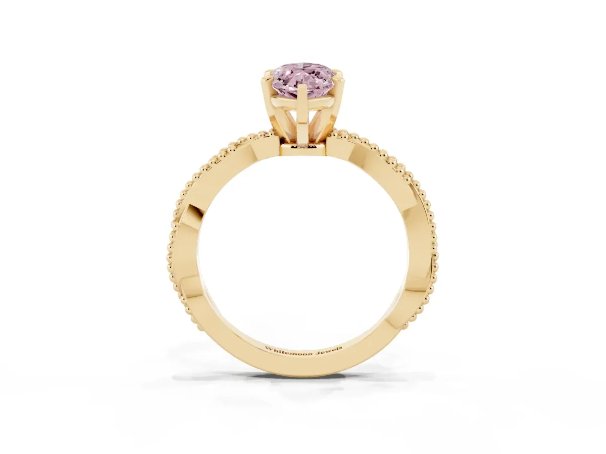 Fancy Pink Marquise Cut Solitaire Twisted Band with Bead Prong Setting Yellow gold