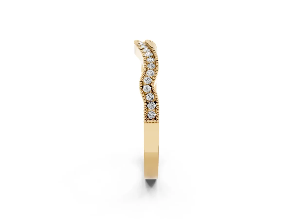 Pavé Round Diamond Curved Milgrain Band Yellow gold