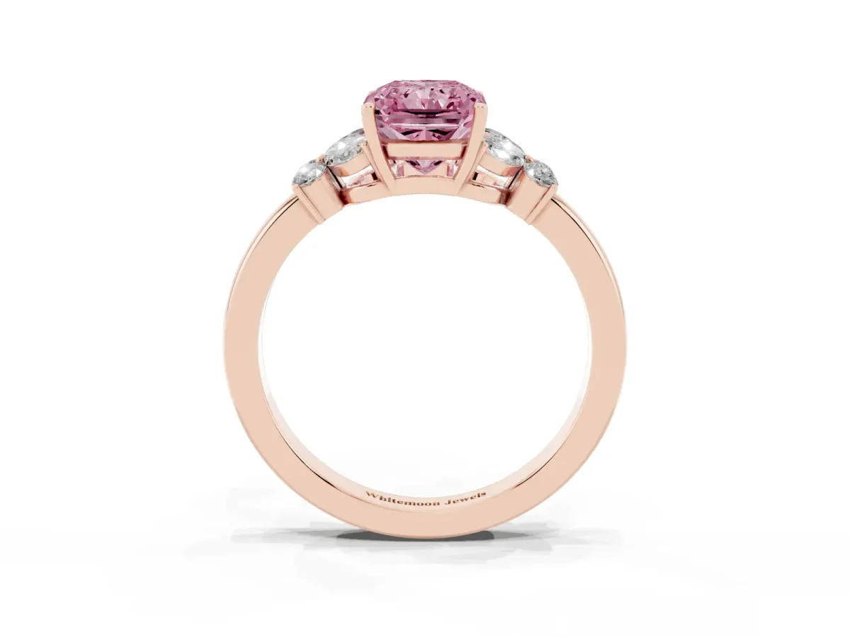 Fancy Pink Radiant Cut Cut Solitaire Floral Diamond Ring with Four-Prong Setting Rose gold