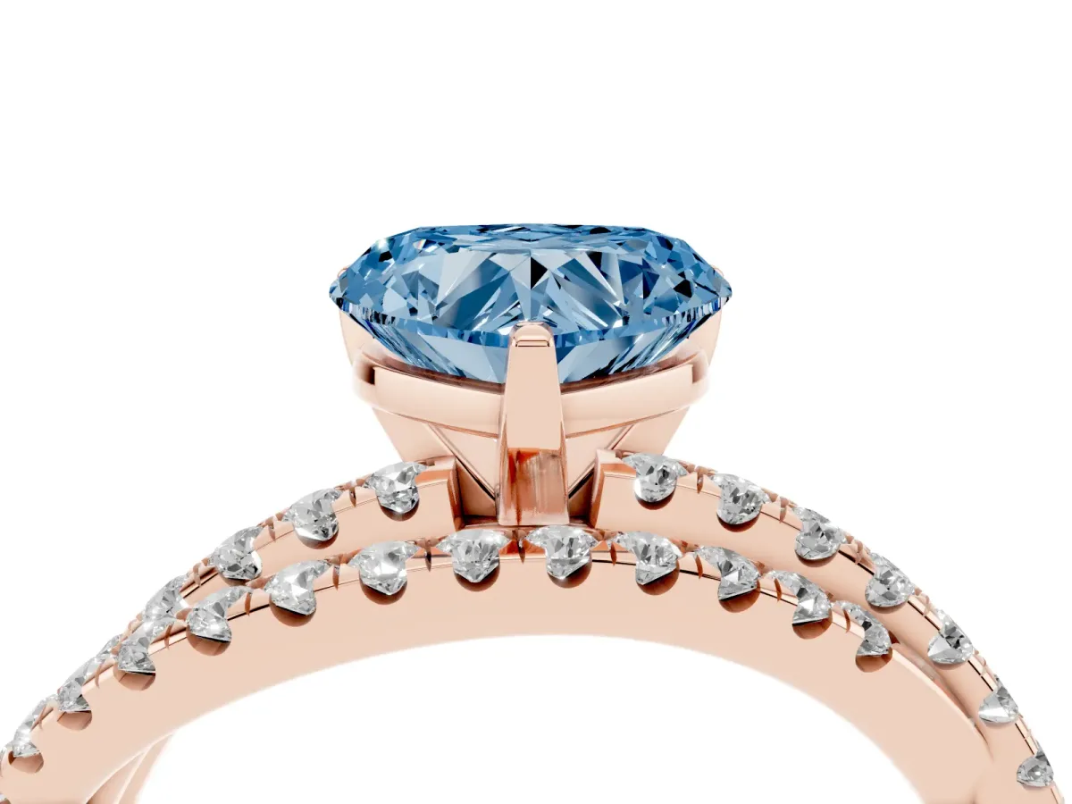 Fancy Blue Heart Cut Solitaire Twist Band with Pavé Setting and Four-Prong Setting Rose gold