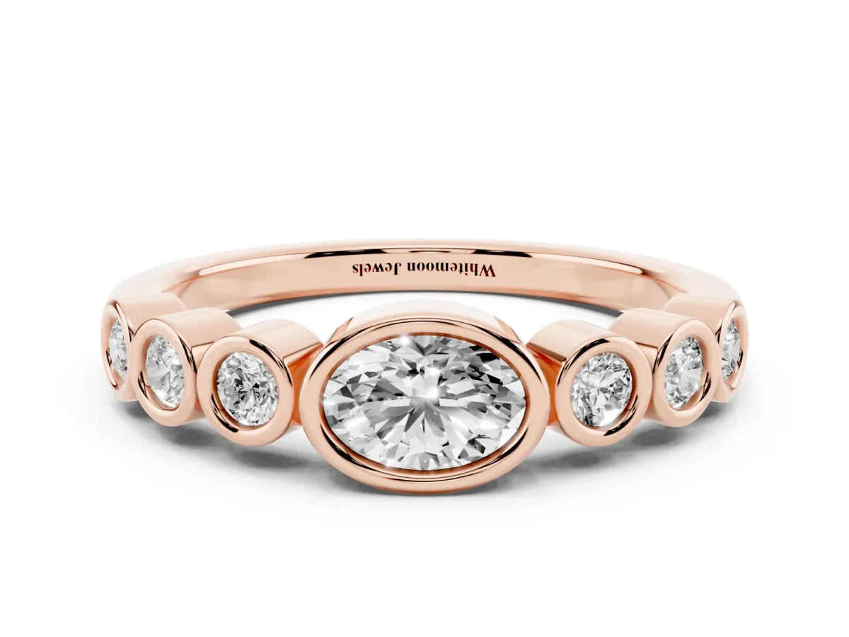 Bezel Set Oval Diamond Half Eternity Band Rose gold