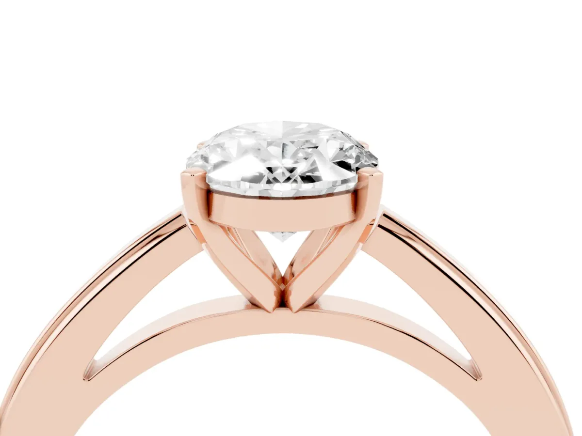 Oval Cut Solitaire Diamond Ring with Four-Prong Setting and Classic Band Rose gold