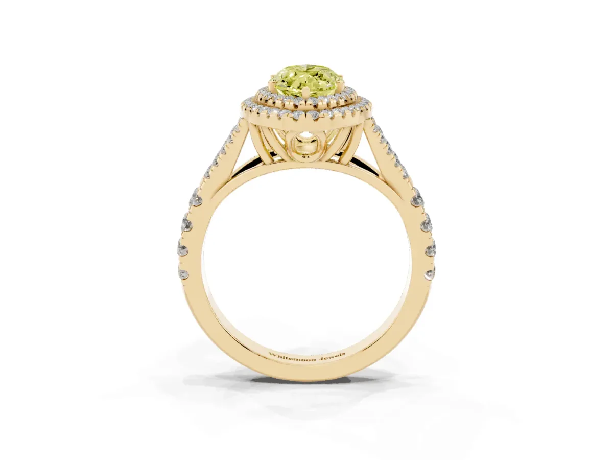 Fancy Yellow Marquise Cut Cut Double Halo Split Shank Diamond Ring with Prong Setting Yellow gold