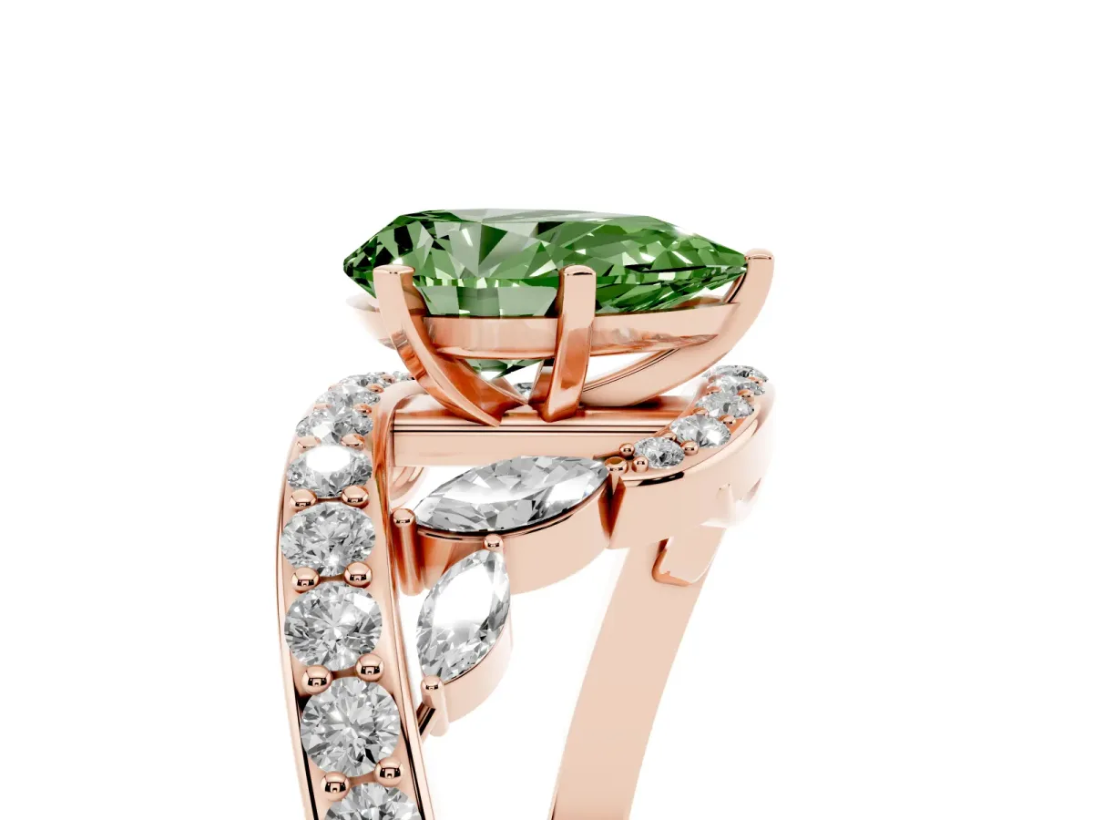 Fancy Green Pear Cut Solitaire with Pavé Twist Band and Four-Prong Setting Rose gold