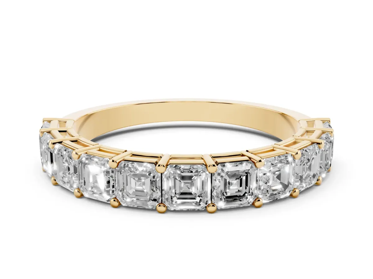 Asscher Cut Half Eternity Band with Shared Prong Setting Yellow gold