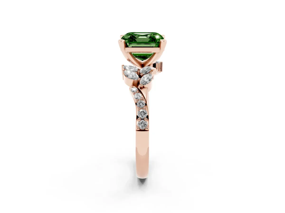 Fancy Green Asscher Cut Solitaire Marquise Twist Band with Six-Prong Setting Rose gold