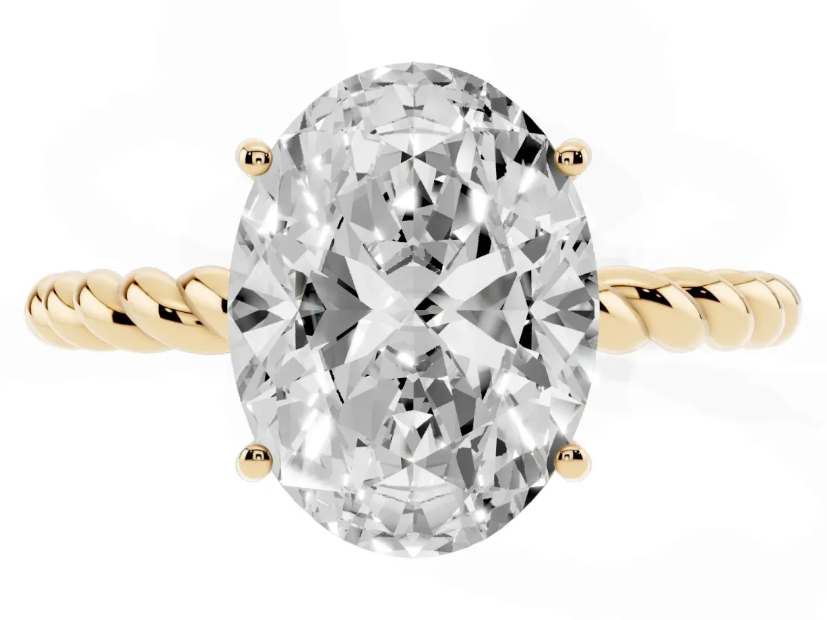Oval Cut Solitaire Twisted Band 4-Prong Ring Yellow gold