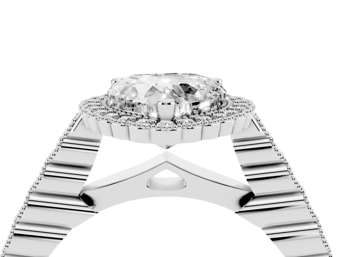 Heart Cut Cut Halo Pavé Solitaire Ring with Milgrain Band Platinum