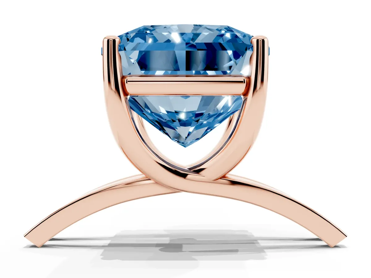 Fancy Blue Radiant Cut Cut Diamond Solitaire Engagement Ring with Tapered Plain Band and Four-Prong Setting Rose gold