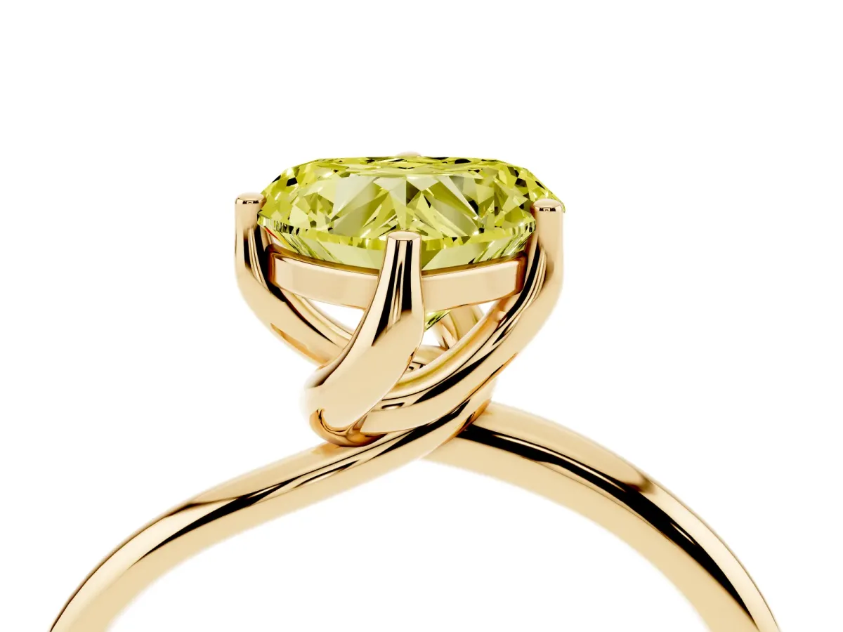 Fancy Yellow Heart Cut Diamond Solitaire Engagement Ring with Four-Prong Setting and Classic Band Yellow gold