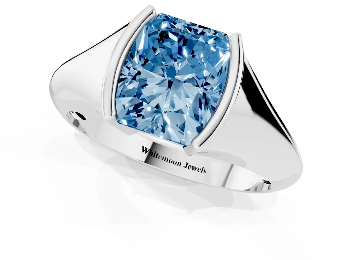 Fancy Blue Radiant Cut Solitaire Tension Set Diamond Ring White gold