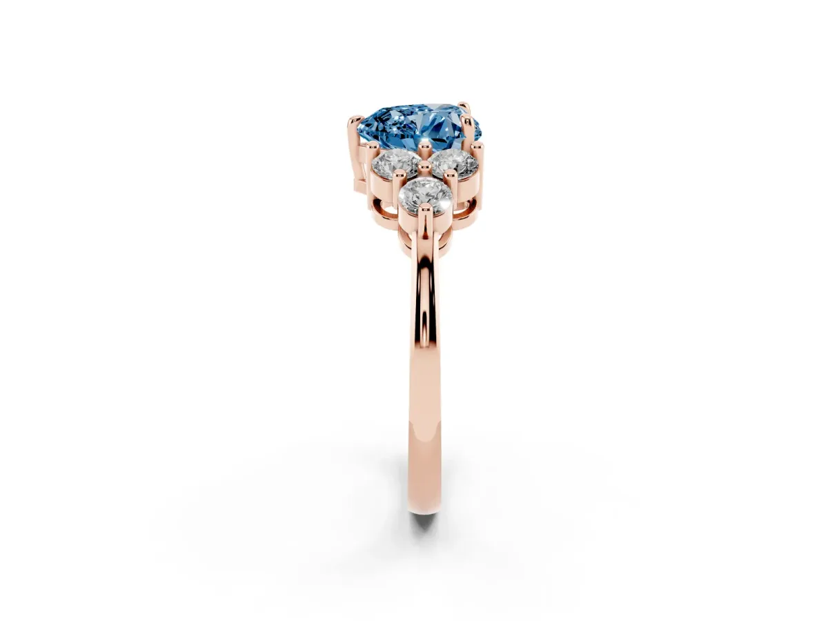 Fancy Blue Heart Cut Brilliant Diamond Cluster Accent Solitaire Ring with Prong Setting Rose gold