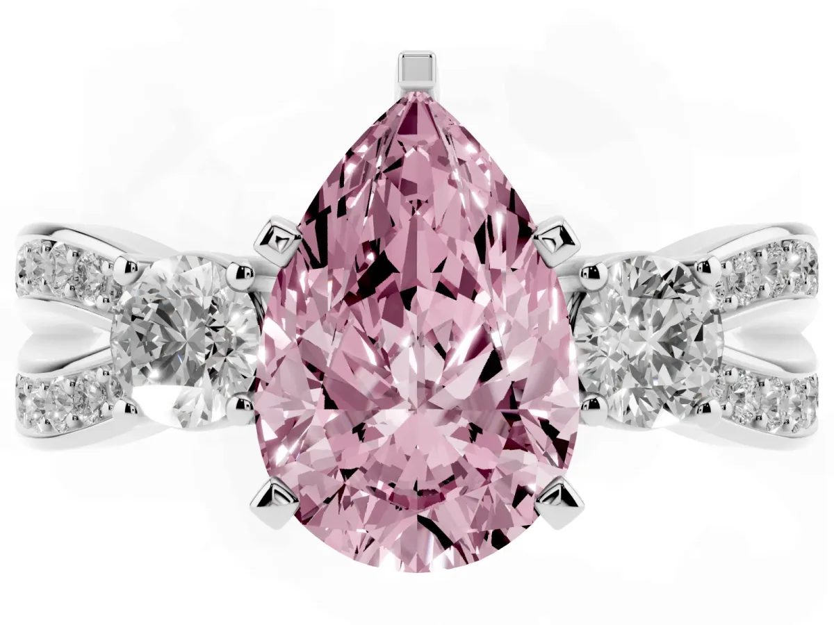 Fancy Pink Three-Stone Pear Cut Cut Diamond Twist Band with Prong Setting Platinum