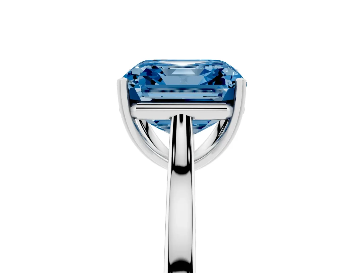 Fancy Blue Asscher Cut Solitaire Heart Prong Engagement Ring with Tapered Band Platinum