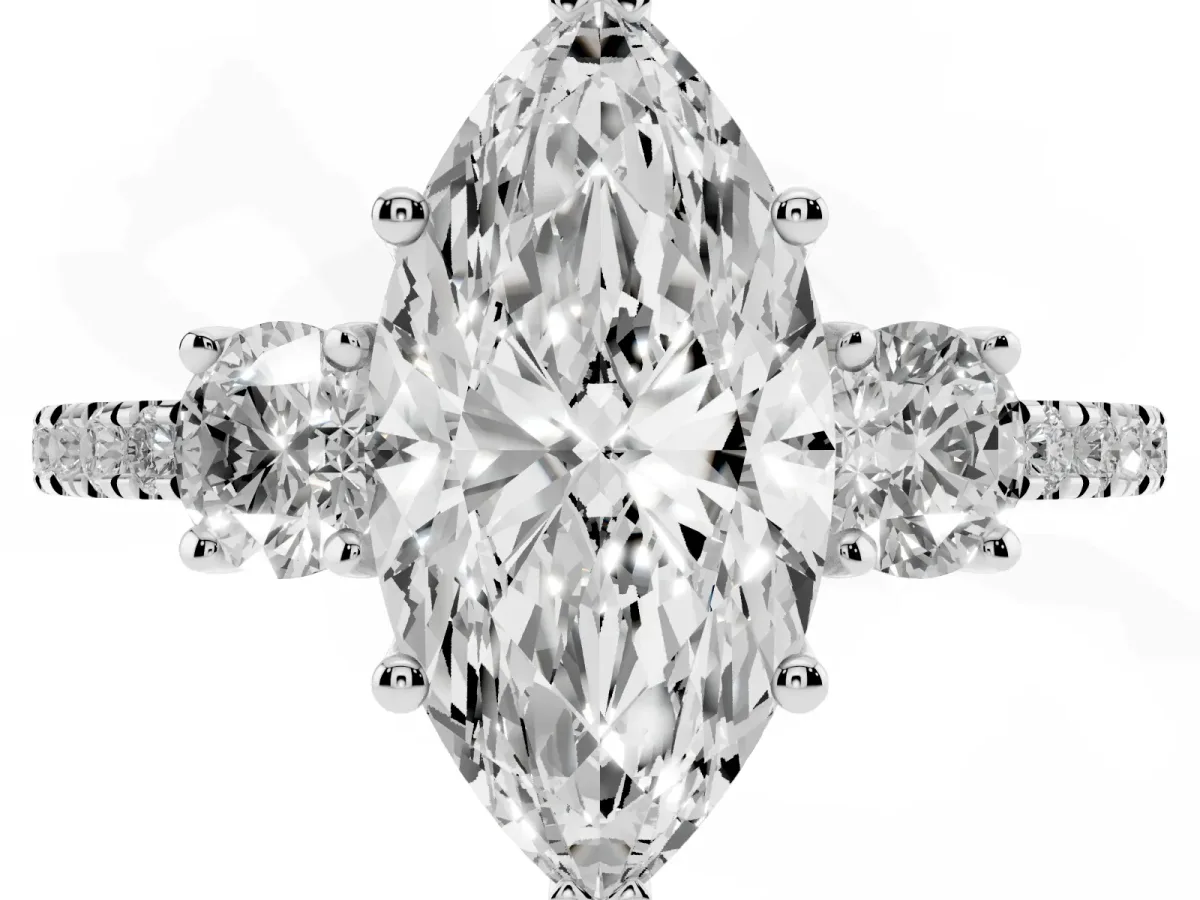Three-Stone Marquise Cut Cut Diamond Pavé Band with Prong Setting Silver