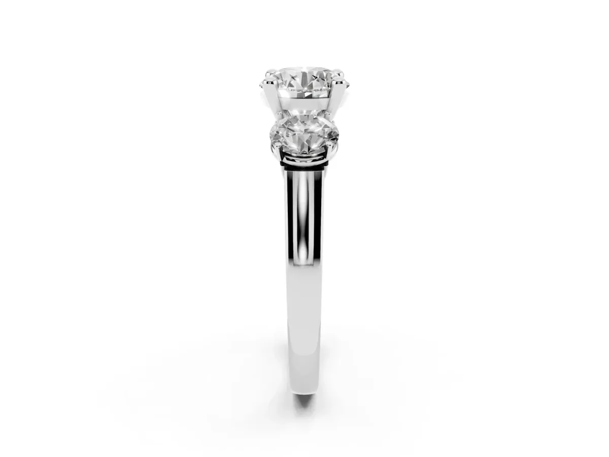 Three-Stone Round Cut Brilliant Diamond Trellis Ring with Comfort Fit Band White gold