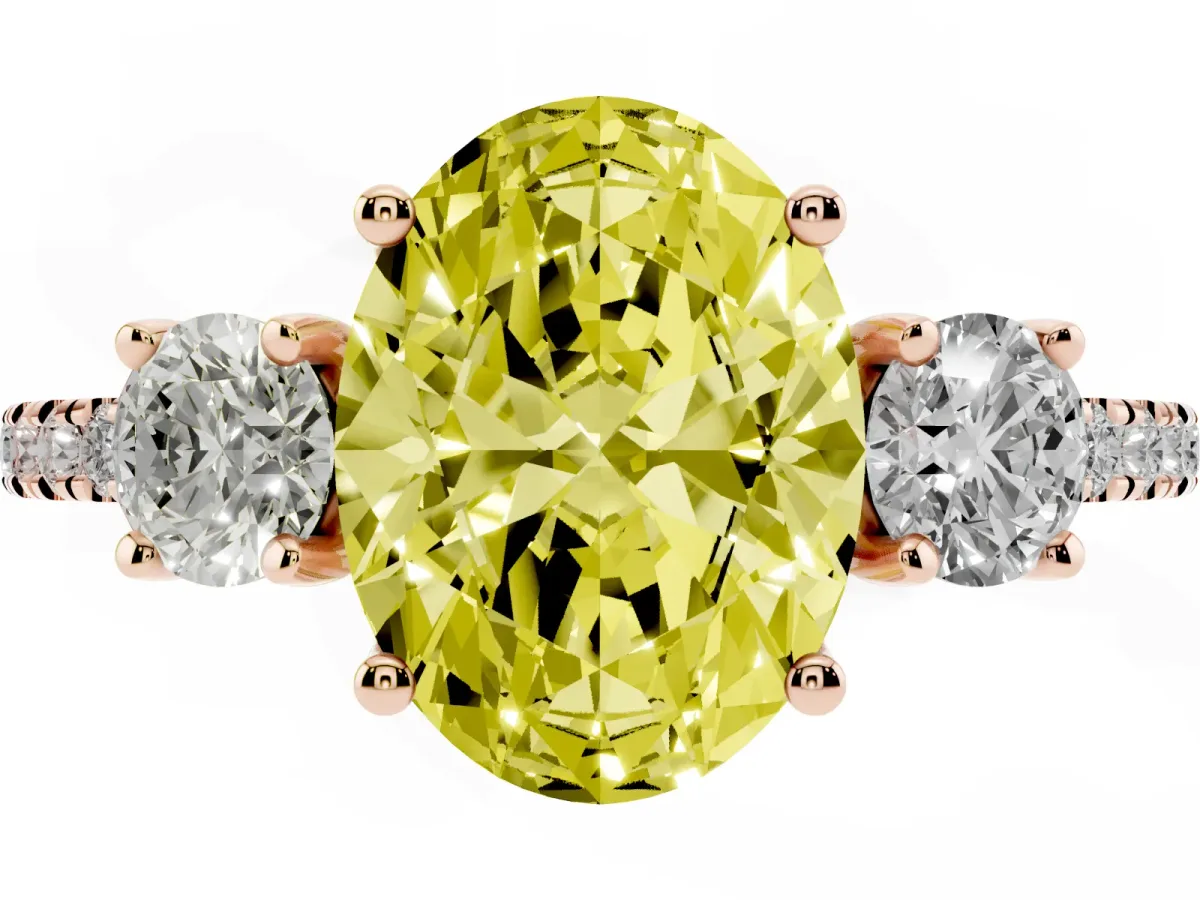 Fancy Yellow Three-Stone Oval Cut Cut Diamond Pavé Band with Prong Setting Rose gold