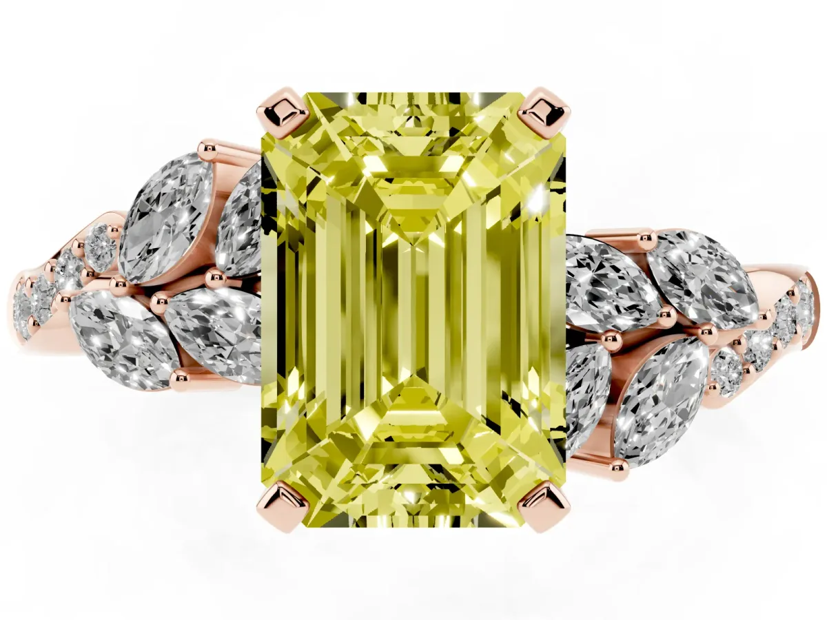 Fancy Yellow Emerald Cut Solitaire Marquise Twist Band with Six-Prong Setting Rose gold
