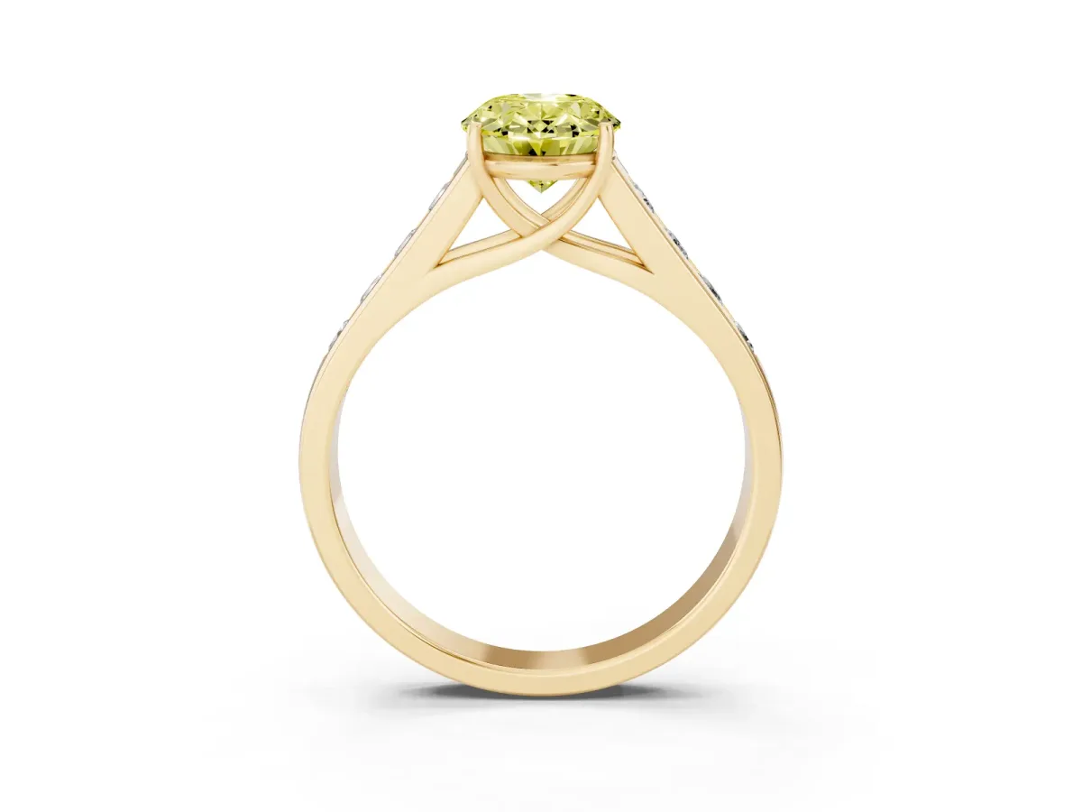 Fancy Yellow Oval Cut Solitaire Channel-Set Diamond Engagement Ring with Four-Prong Setting Yellow gold