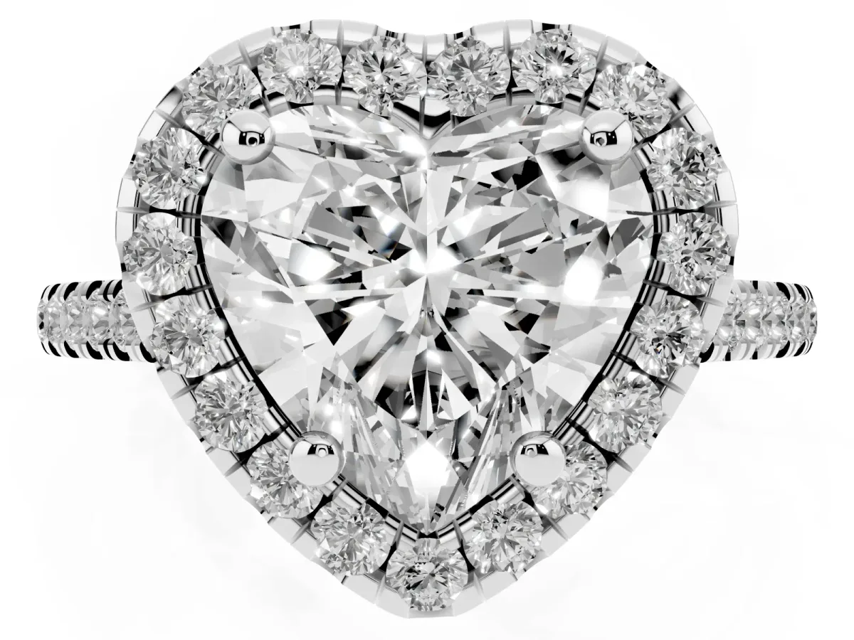 Heart Cut Diamond Cushion Halo Ring with Pavé Band Silver