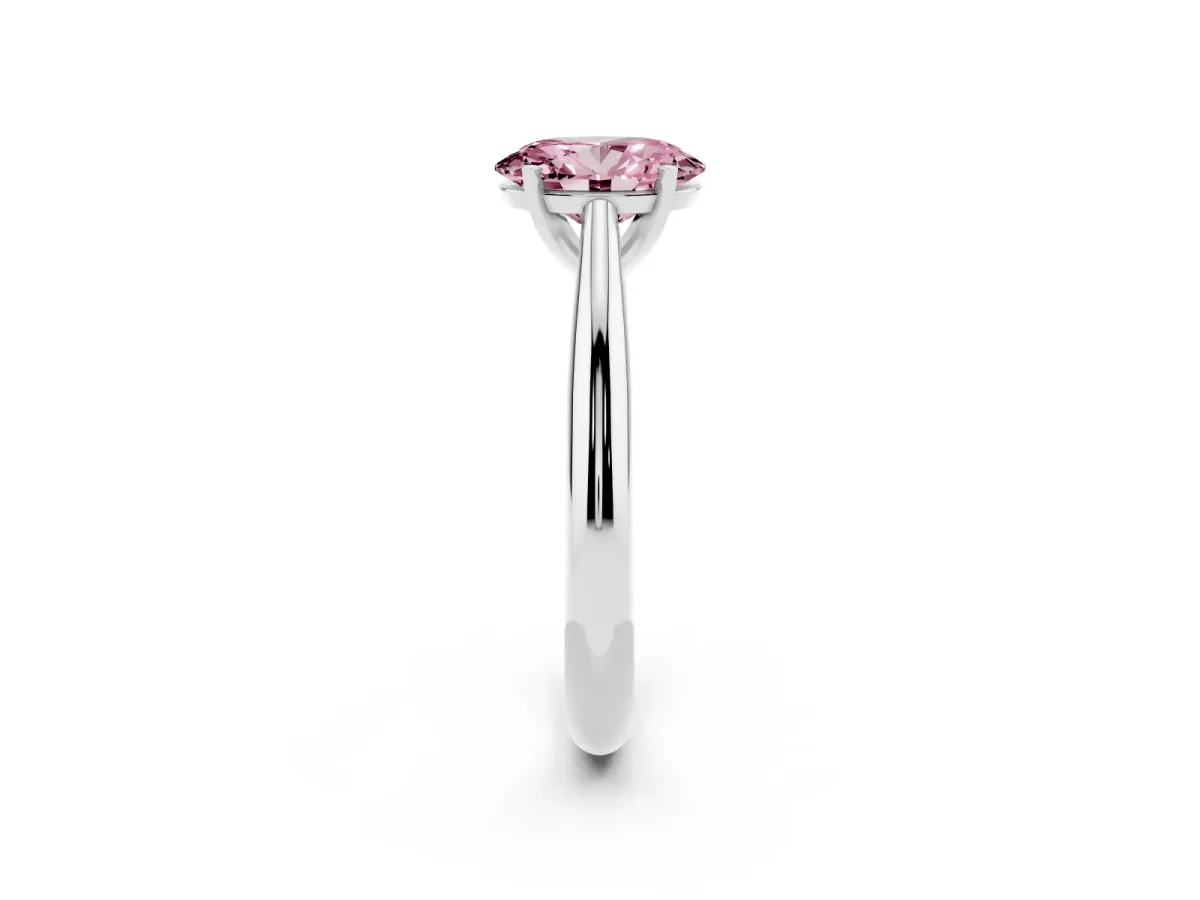 Fancy Pink Oval Cut Diamond Solitaire Engagement Ring with Cathedral Setting and Four-Prong Mount Silver