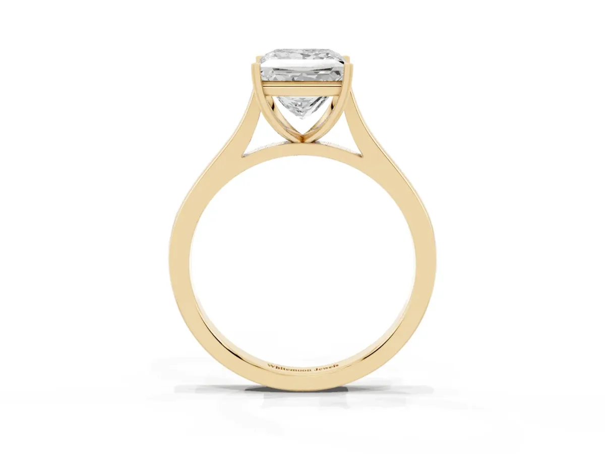 Princess Cut Solitaire Heart Prong Engagement Ring with Tapered Band Yellow gold