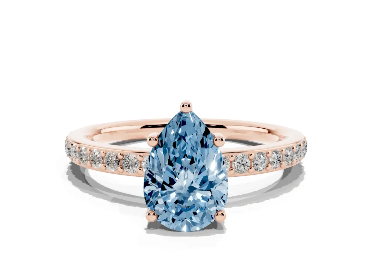 Fancy Blue Pear Cut Cut Diamond Pavé Band Ring with Four-Prong Setting Rose gold