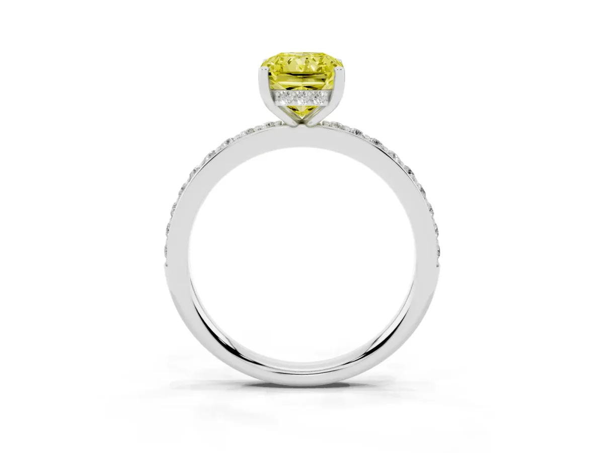Fancy Yellow Radiant Cut Cut Diamond Pavé Band Ring with Four-Prong Setting Silver