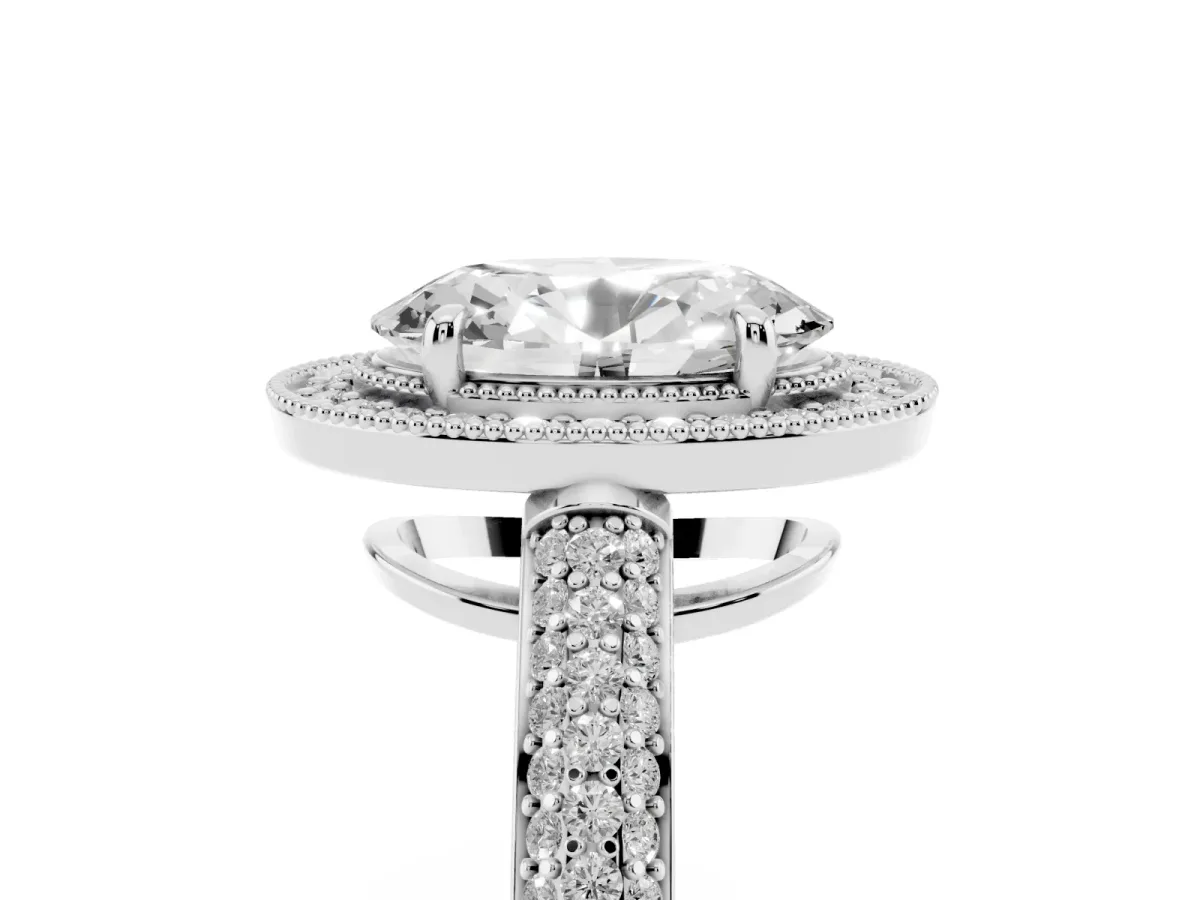 Oval Cut Cut Halo Diamond Pave Band with Four-Prong Setting Silver