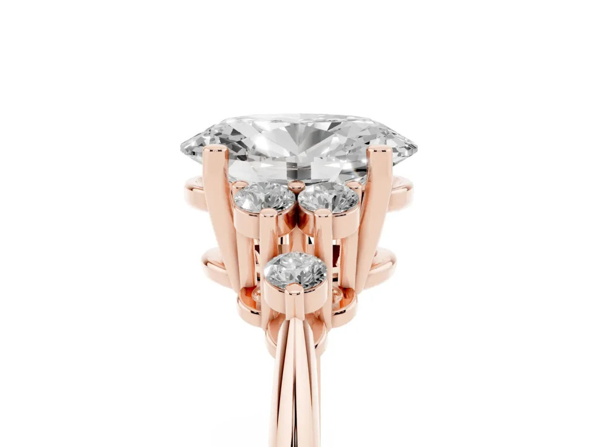 Oval Cut Cut Diamond Cluster Ring with Solitaire Band and Four-Prong Setting Rose gold