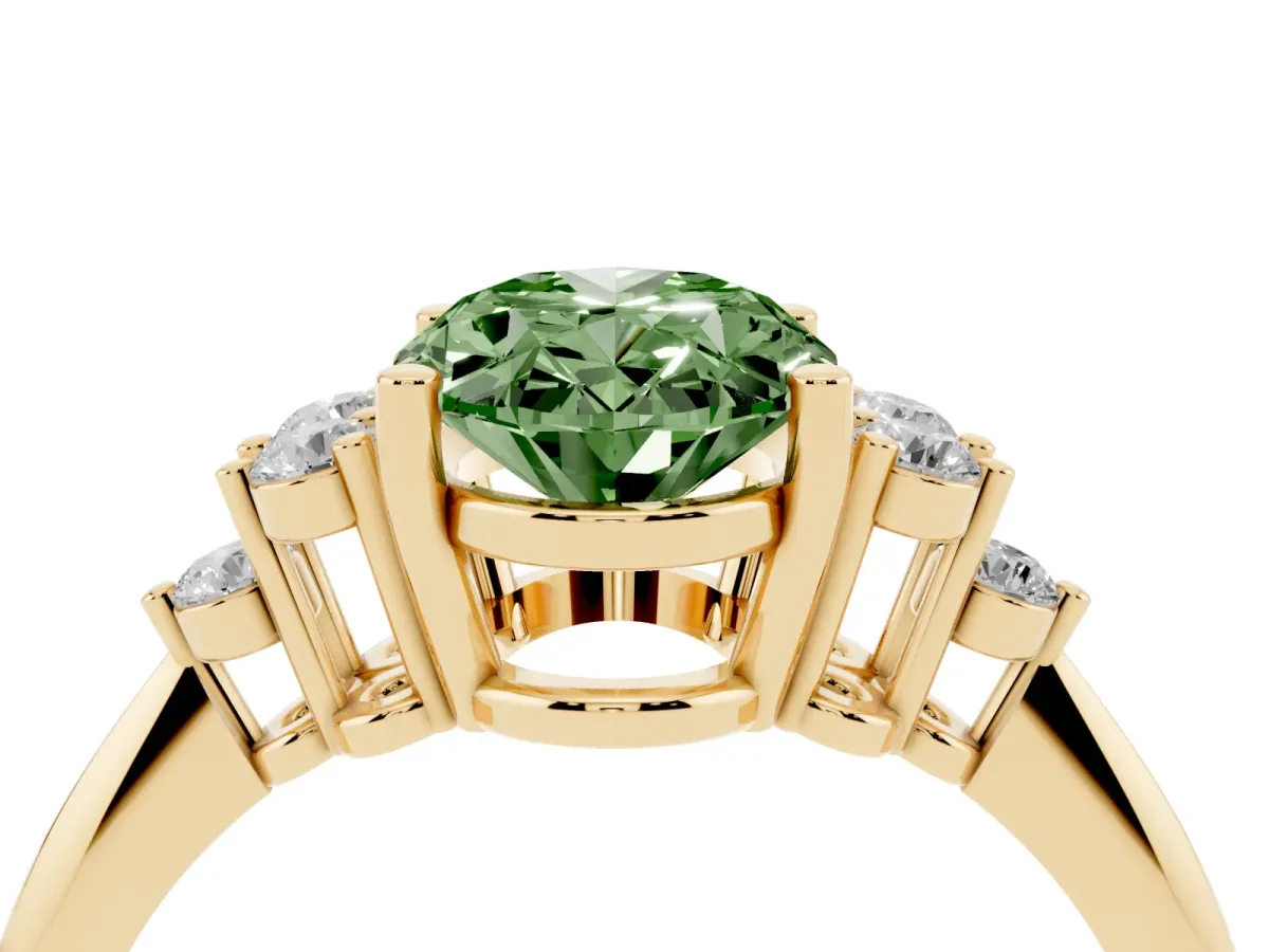 Fancy Green Oval Cut Cut Diamond Cluster Ring with Solitaire Band and Four-Prong Setting Yellow gold