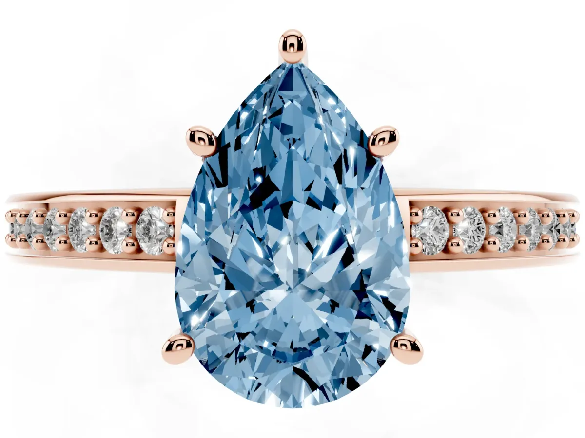 Fancy Blue Pear Cut Solitaire Pavé Band Prong Setting Ring Rose gold
