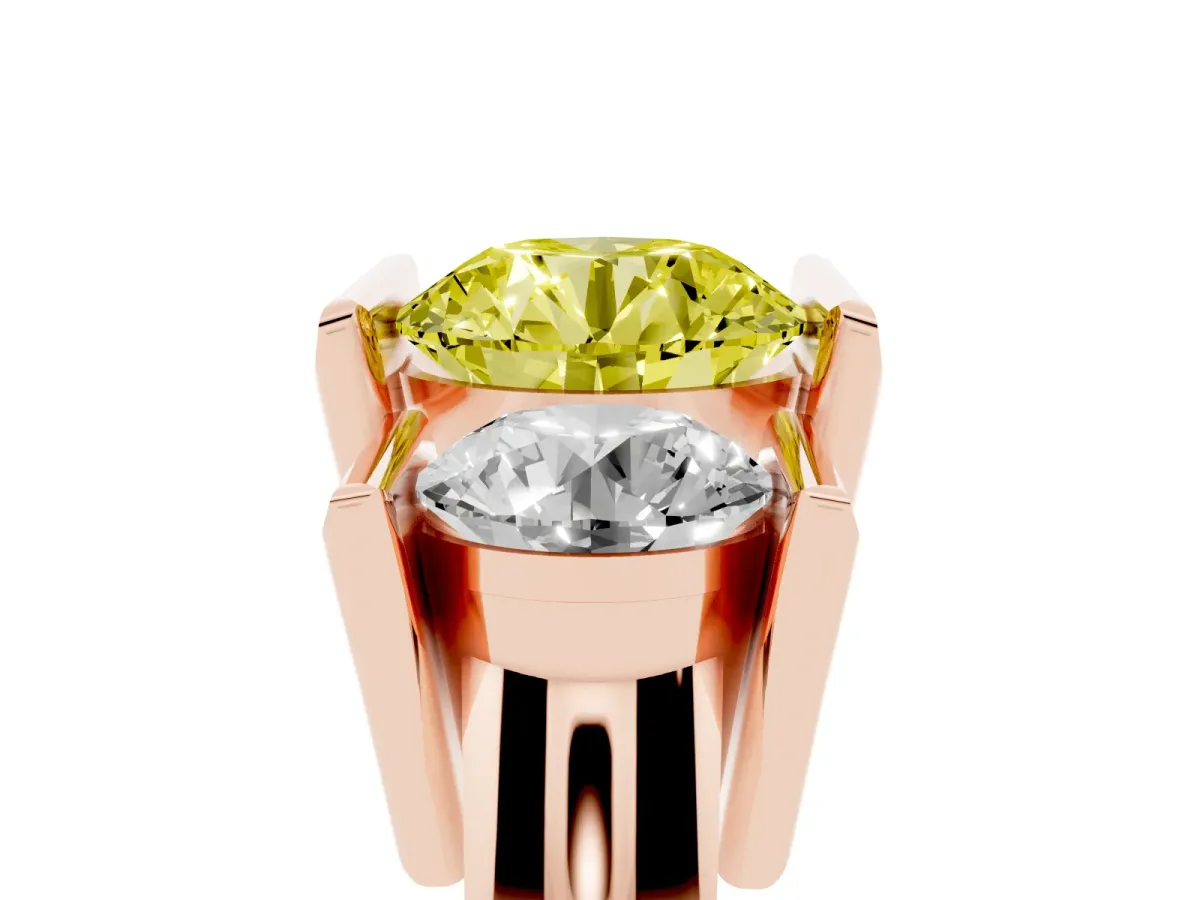 Fancy Yellow Three Stone Round Cut Cut Channel Set Diamond Ring Rose gold